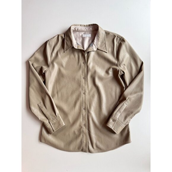 Aritzia BABATON Pelli Shiitake Taupe Beige Vegan Leather Shirt Jacket, Size M - Picture 5 of 16
